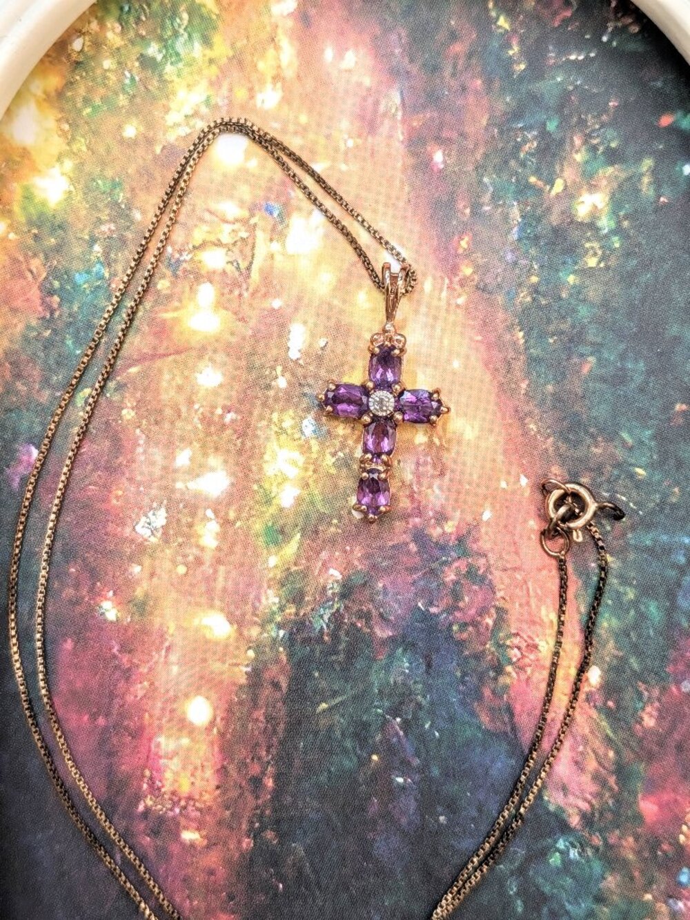 Vintage Amethyst & CZ Cross, Gold Over Sterling Silver
